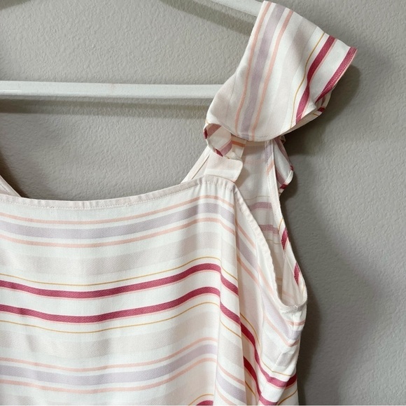 Ann Taylor LOFT Striped Faux Wrap Ruffle Sleeveless Tank Blouse White Pink NEW - Picture 5 of 8